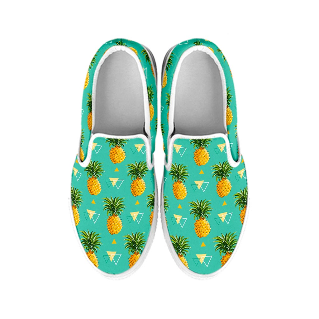Geometric Pineapple Pattern Print White Slip On Sneakers