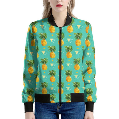 Geometric Pineapple Pattern Print Women's Bomber Jacket