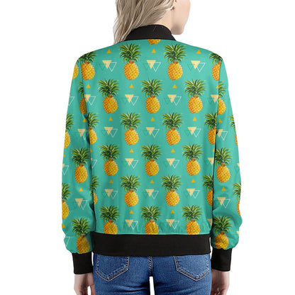 Geometric Pineapple Pattern Print Women's Bomber Jacket