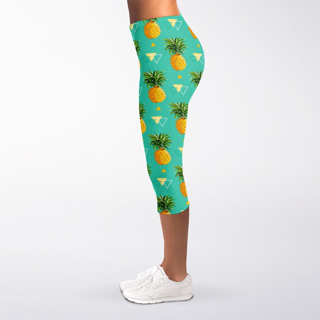 Geometric Pineapple Pattern Print Women's Capri Leggings