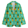 Geometric Pineapple Pattern Print Women's Cotton Blazer