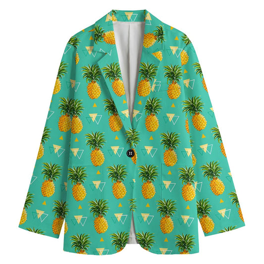 Geometric Pineapple Pattern Print Women's Cotton Blazer