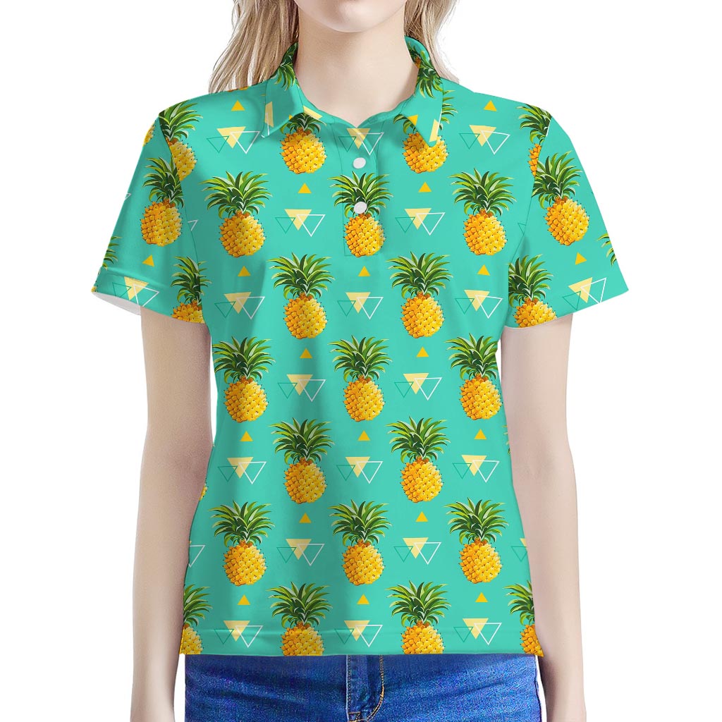 Geometric Pineapple Pattern Print Women's Polo Shirt