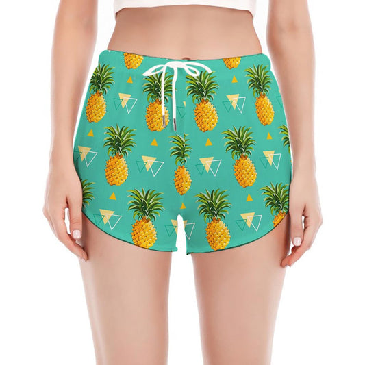 Geometric Pineapple Pattern Print Women's Split Running Shorts