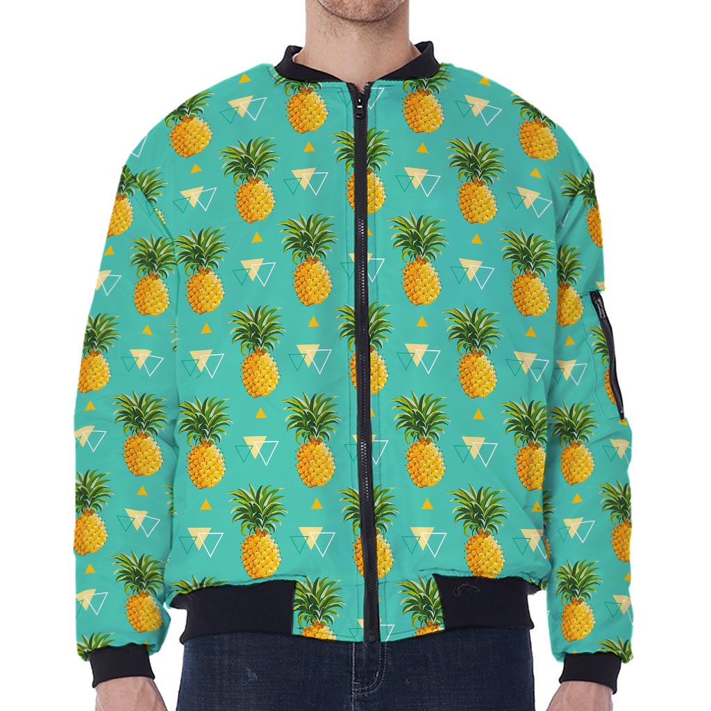 Geometric Pineapple Pattern Print Zip Sleeve Bomber Jacket