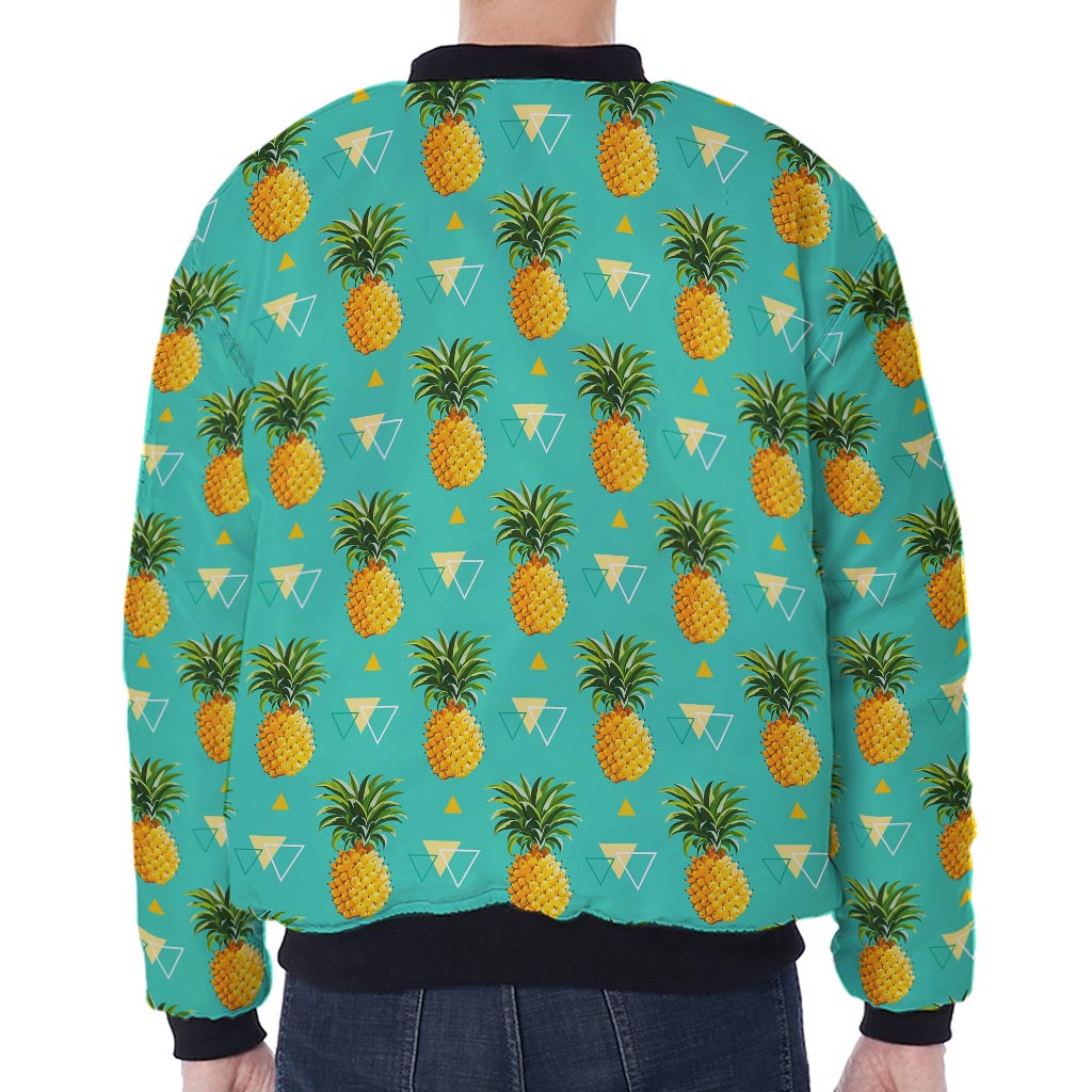 Geometric Pineapple Pattern Print Zip Sleeve Bomber Jacket