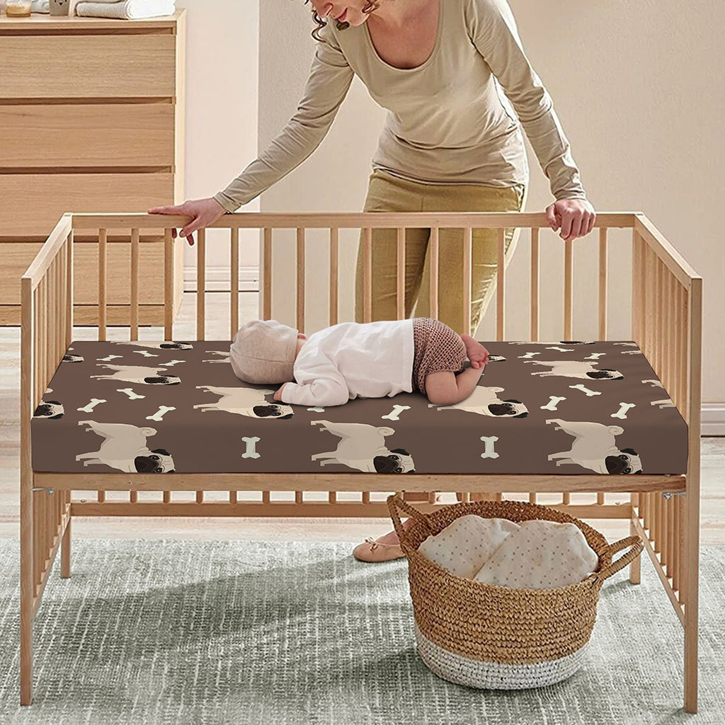 Geometric Pug Pattern Print Baby Crib Sheet