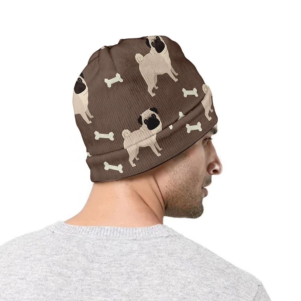 Geometric Pug Pattern Print Beanie