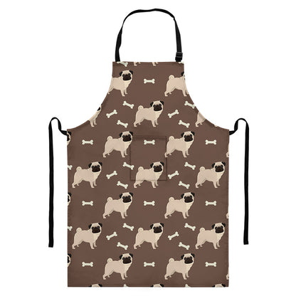Geometric Pug Pattern Print Bib Apron With Pocket