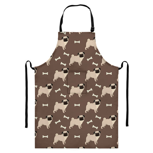 Geometric Pug Pattern Print Bib Apron With Pocket