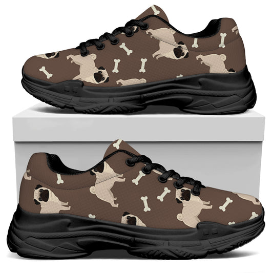 Geometric Pug Pattern Print Black Chunky Shoes