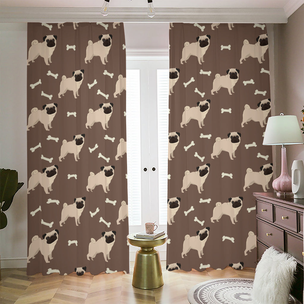 Geometric Pug Pattern Print Blackout Pencil Pleat Curtains