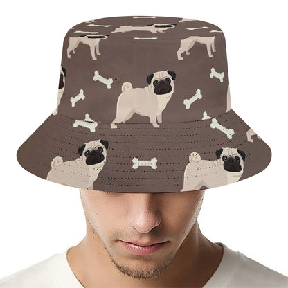 Geometric Pug Pattern Print Bucket Hat