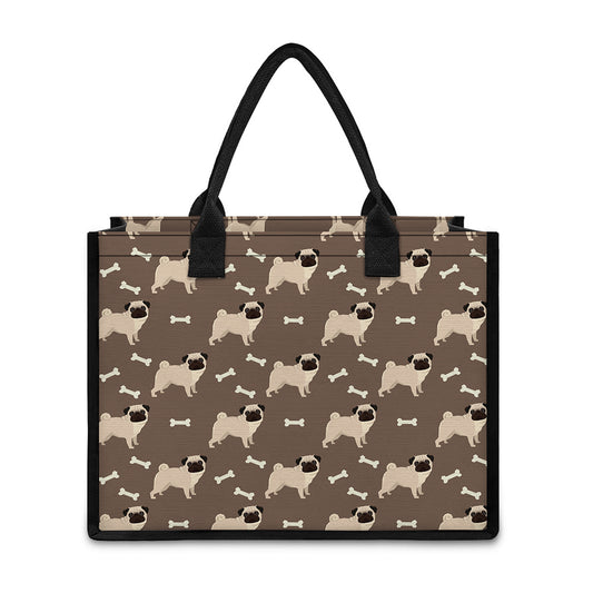 Geometric Pug Pattern Print Canvas Tote Bag
