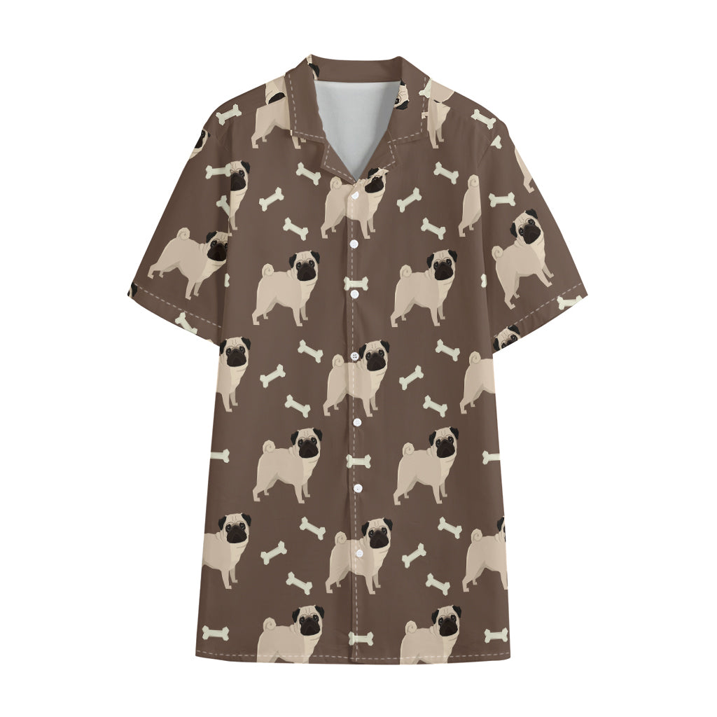 Geometric Pug Pattern Print Cotton Hawaiian Shirt