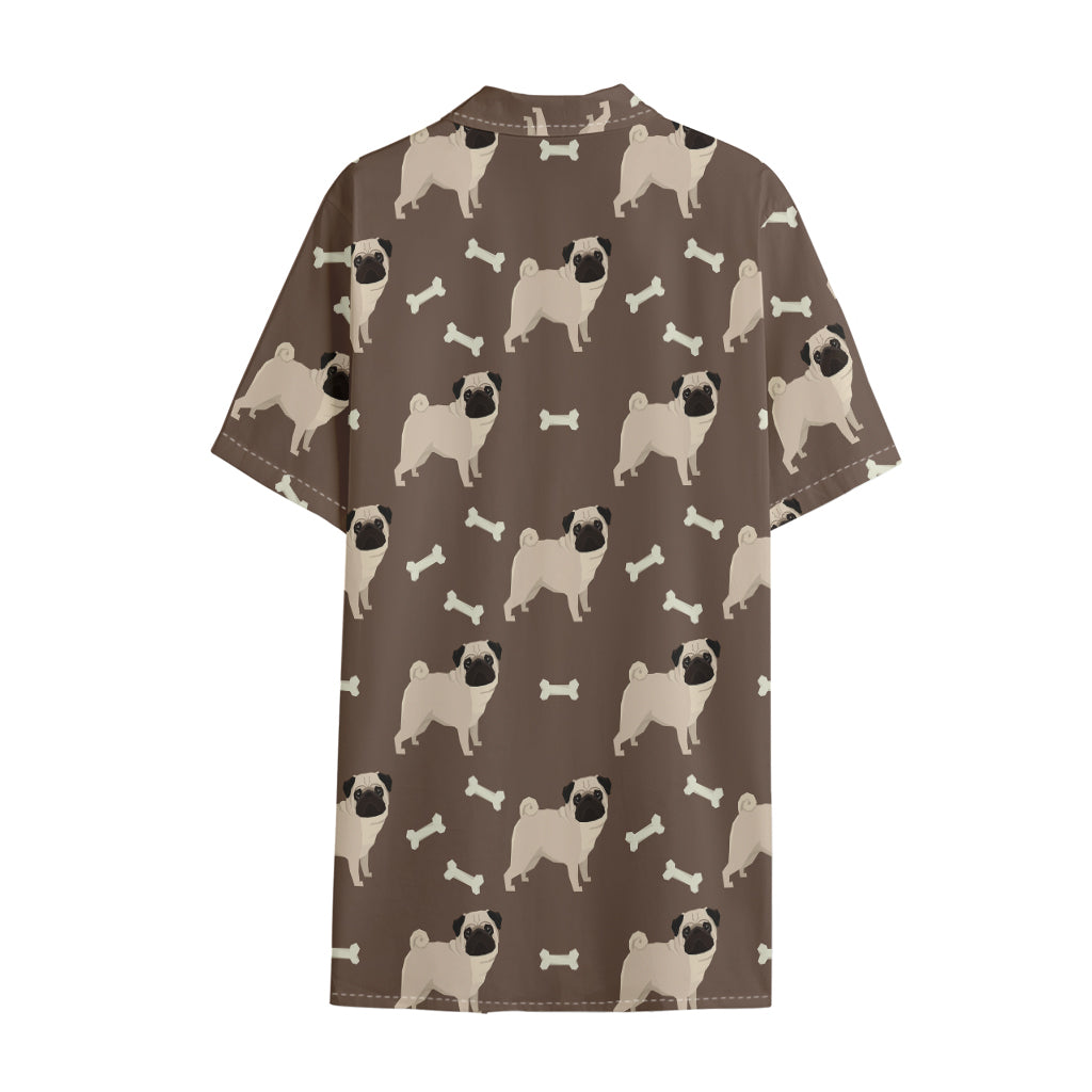 Geometric Pug Pattern Print Cotton Hawaiian Shirt