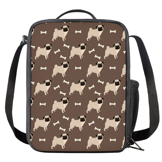 Geometric Pug Pattern Print Crossbody Lunch Bag