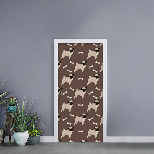 Geometric Pug Pattern Print Door Sticker