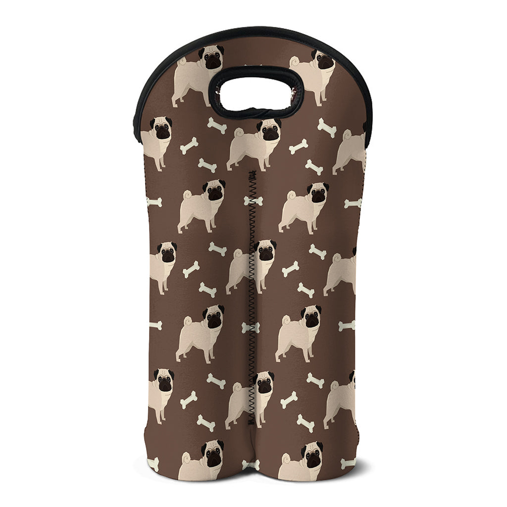 Geometric Pug Pattern Print Double Neoprene Wine Tote