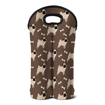 Geometric Pug Pattern Print Double Neoprene Wine Tote