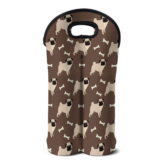 Geometric Pug Pattern Print Double Neoprene Wine Tote