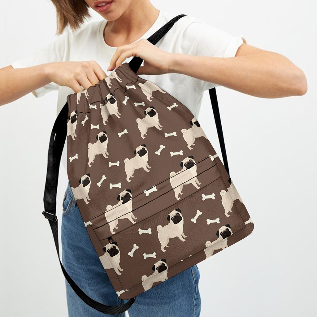 Geometric Pug Pattern Print Drawstring Backpack