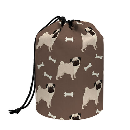 Geometric Pug Pattern Print Drawstring Makeup Bag