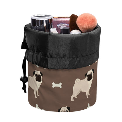 Geometric Pug Pattern Print Drawstring Makeup Bag