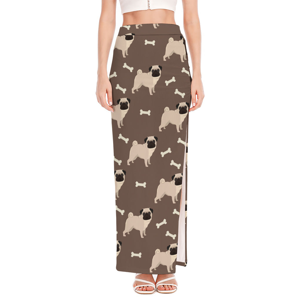 Geometric Pug Pattern Print High Slit Maxi Skirt