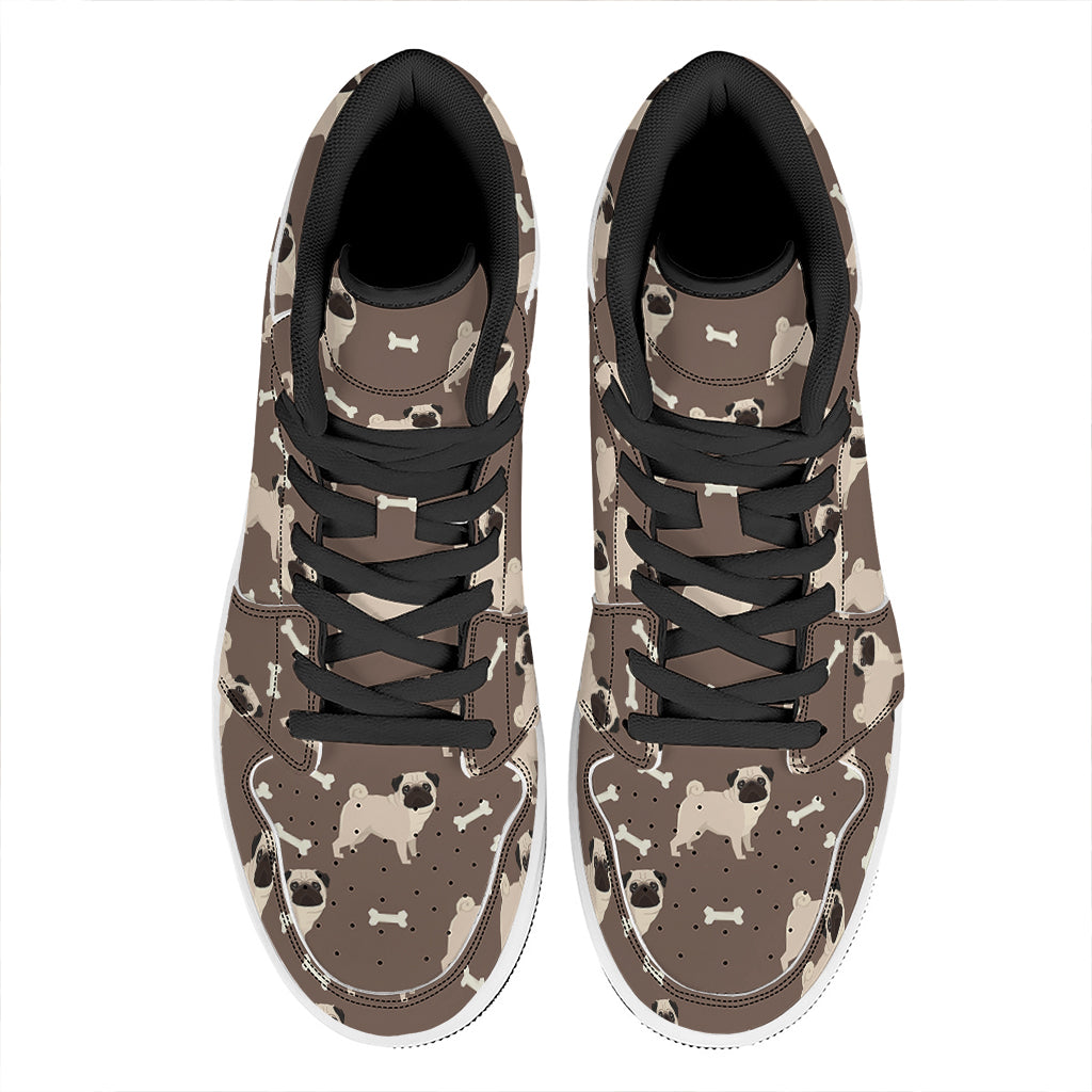 Geometric Pug Pattern Print High Top Leather Sneakers