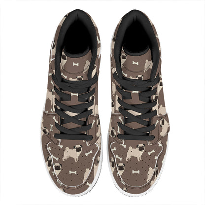 Geometric Pug Pattern Print High Top Leather Sneakers