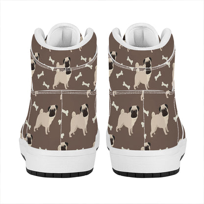 Geometric Pug Pattern Print High Top Leather Sneakers