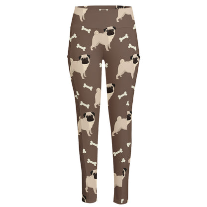 Geometric Pug Pattern Print High-Waisted Pocket Leggings