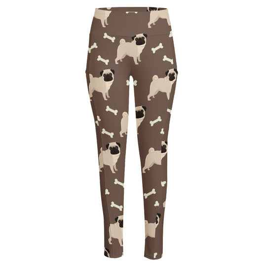 Geometric Pug Pattern Print High-Waisted Pocket Leggings