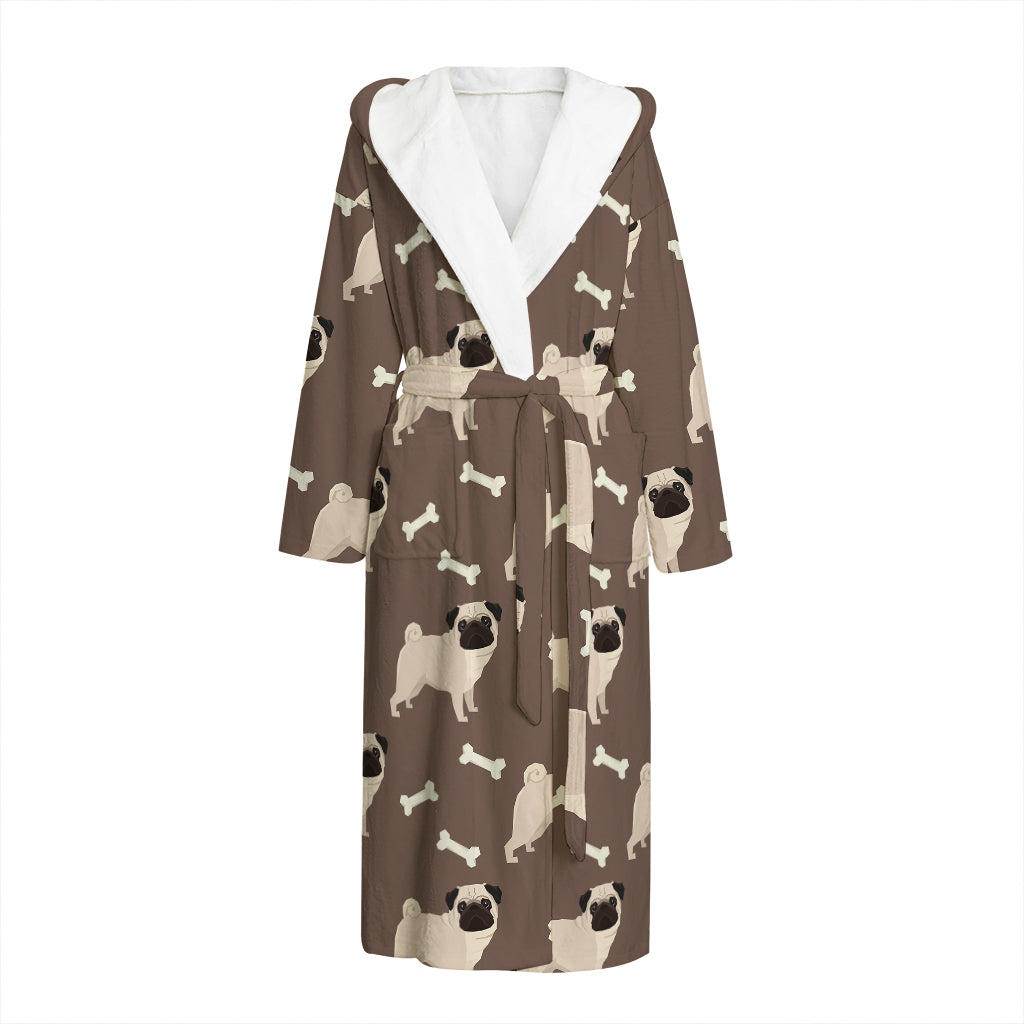 Geometric Pug Pattern Print Hooded Bathrobe