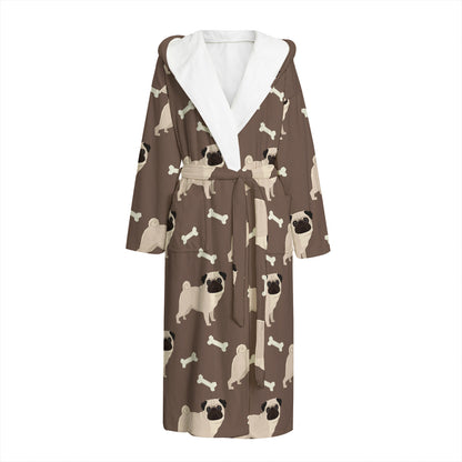 Geometric Pug Pattern Print Hooded Bathrobe