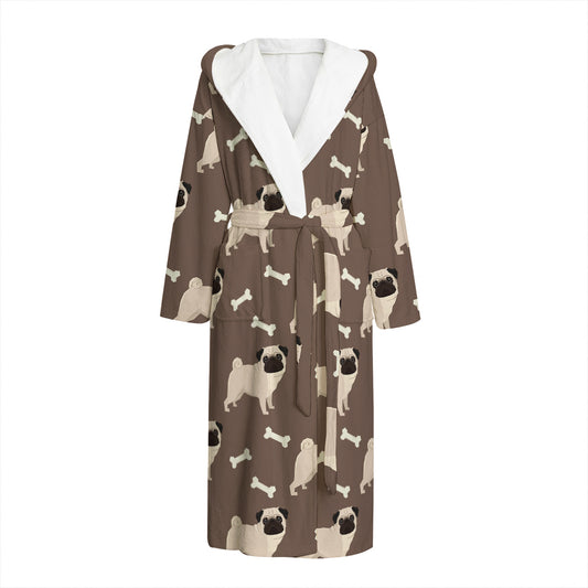 Geometric Pug Pattern Print Hooded Bathrobe