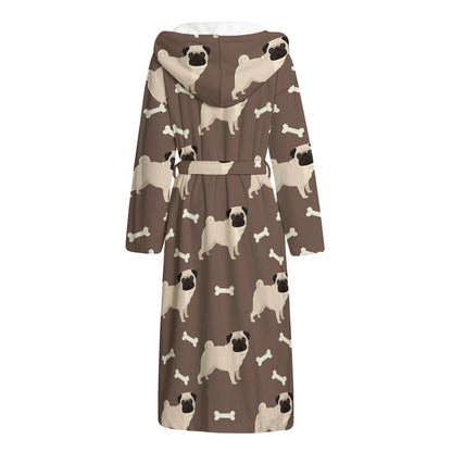 Geometric Pug Pattern Print Hooded Bathrobe