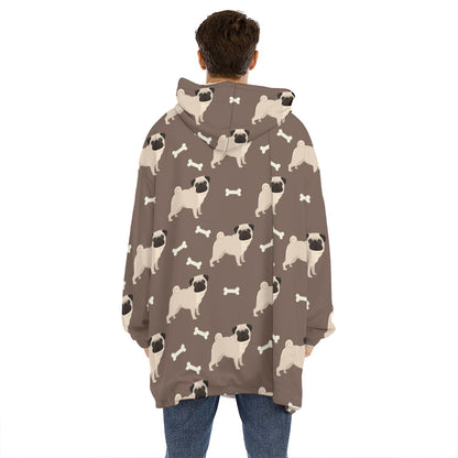 Geometric Pug Pattern Print Hoodie Blanket