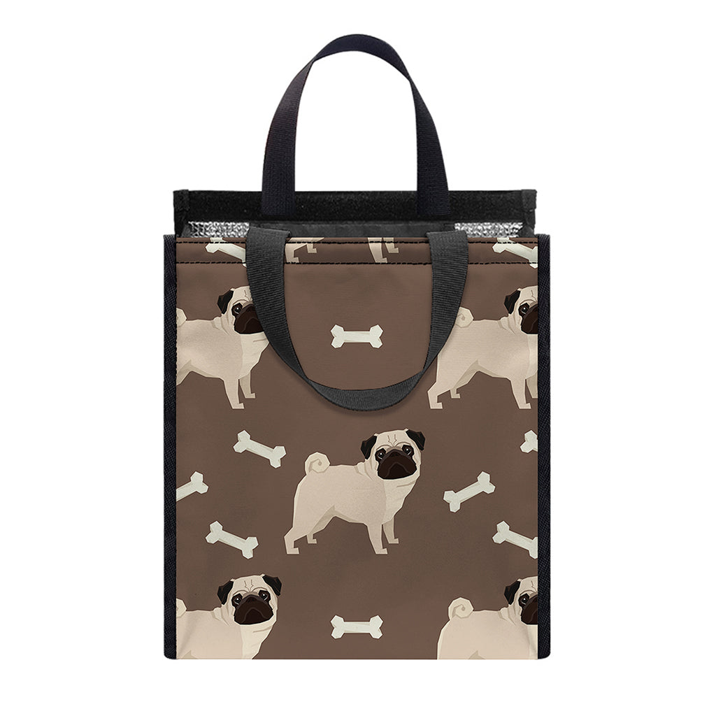 Geometric Pug Pattern Print Insulated Lunch Tote