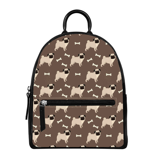 Geometric Pug Pattern Print Leather Backpack