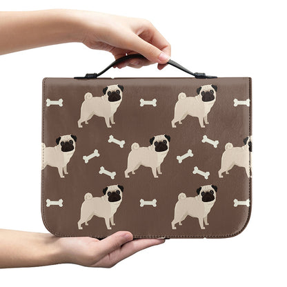 Geometric Pug Pattern Print Leather Bible Cover