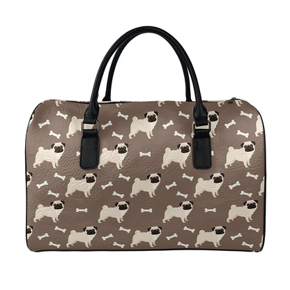 Geometric Pug Pattern Print Leather Duffle Bag