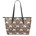 Geometric Pug Pattern Print Leather Tote Bag With Zipper
