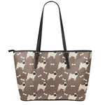 Geometric Pug Pattern Print Leather Tote Bag