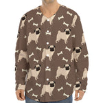 Geometric Pug Pattern Print Long Sleeve Baseball Jersey