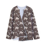 Geometric Pug Pattern Print Long Sleeve Short Coat