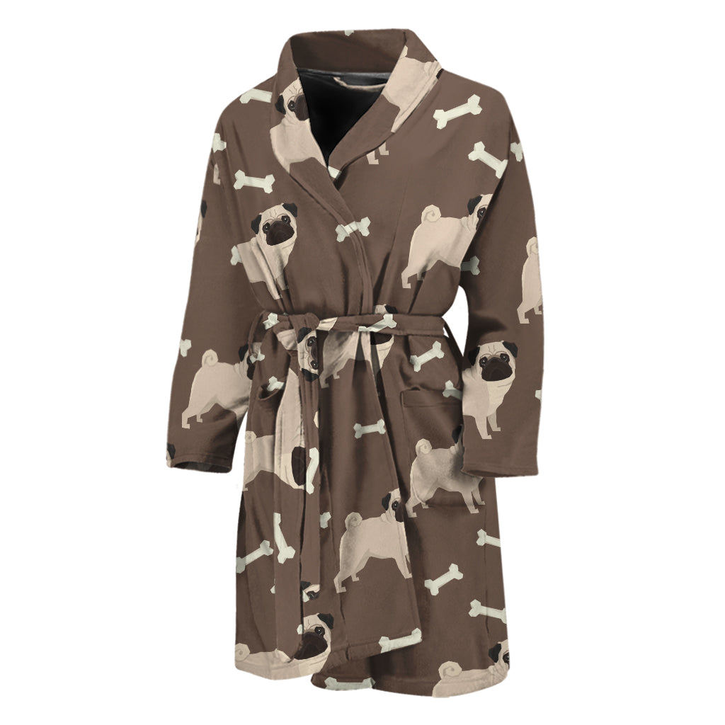 Geometric Pug Pattern Print Men's Bathrobe