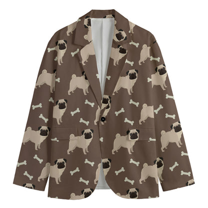 Geometric Pug Pattern Print Men's Blazer