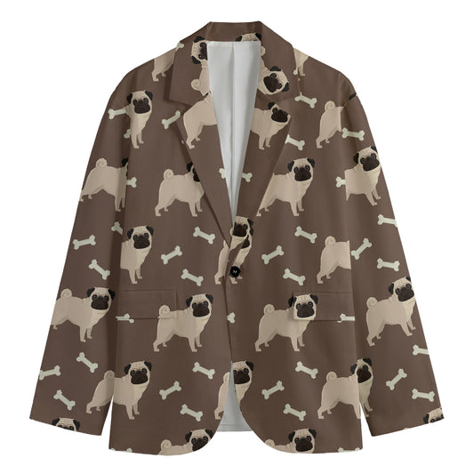 Geometric Pug Pattern Print Men's Cotton Blazer